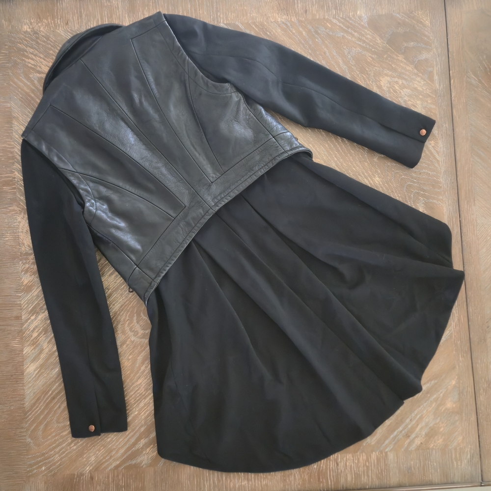 Rag & Bone Black Leather Jacket with Coat Overlay - Picture 10 of 16